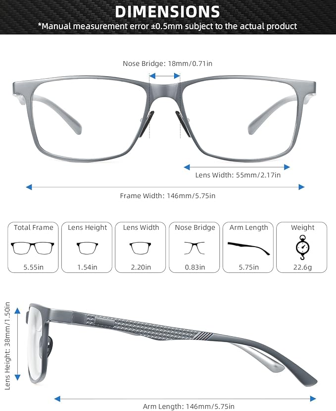 JM Al-Mg Metal Blue Light Blocking Glasses Men Women Anti Blue-Light Computer Glasses, Relieve Eyestrain and Eye Protection