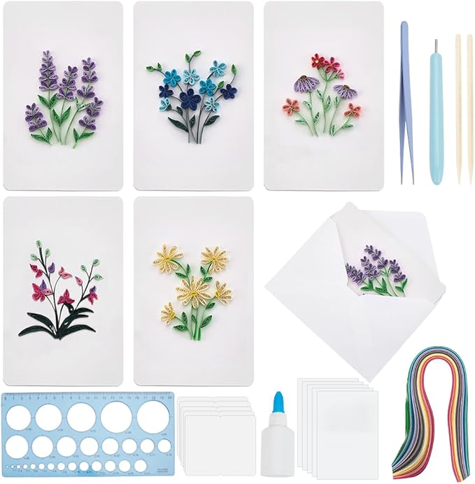 WEBEEDY 20 Sets Paper Quilling Kit for Adults Beginners 5 Styles Flower Quilling Greeting Card Making Kit with Instruction DIY Unique Flowers Cards for Valentine's Day Wedding New Year's Day