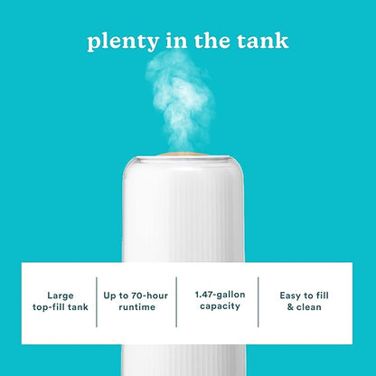 Homedics Ultrasonic Humidifier - Large Deluxe Air Humidifiers for Bedroom, Plants, Office - Top-Fill 1.47-Gallon Tank, Cool Mist, Essential Oil Pads and Built-In Timer, 3 Speed Settings, White