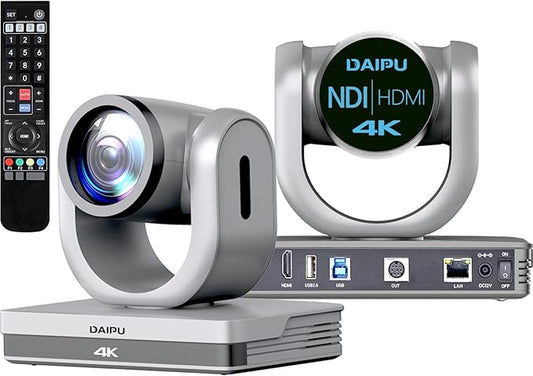 NDI PTZ Camera 4K, 1/2.8" 8.29MP CMOS Sensor, HDMI USB3.0 LAN PoE, 12X Optical+16X Digital Zoom, AI Auto Tracking, 255 Presets, NDI HX2 Certified, for Church Worship Live Streaming Conference Room