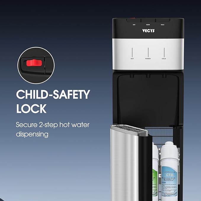 VECYS Bottleless Water Cooler with 4-Stage Filtration, Hot, Cold & Room Water Options, Self-Cleaning System for Home & Office