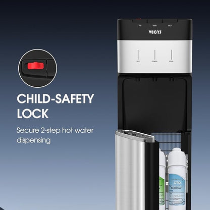 VECYS Bottleless Water Cooler with 4-Stage Filtration, Hot, Cold & Room Water Options, Self-Cleaning System for Home & Office