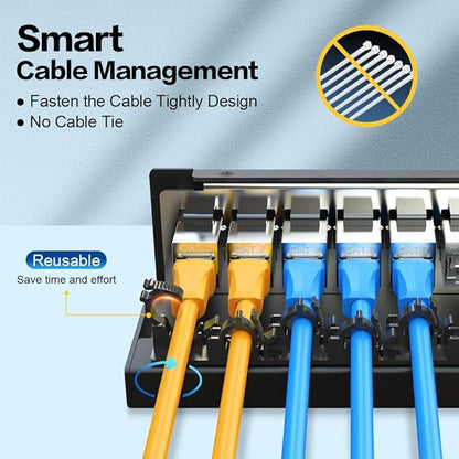 6Port Patch Panel CAT7 Keystone Patch Panel Shielded Network Patch Patch with Smart Cable Management for Home/Office Network (1U 6Port, CAT7)