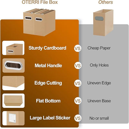 Oterri File Organizer - Small Cardboard Storage Box, Collapsible and Portable With Handle for Letter Size Files, Hanging Folder Box (Mixed Colors, Letter Size - 4 Packs)