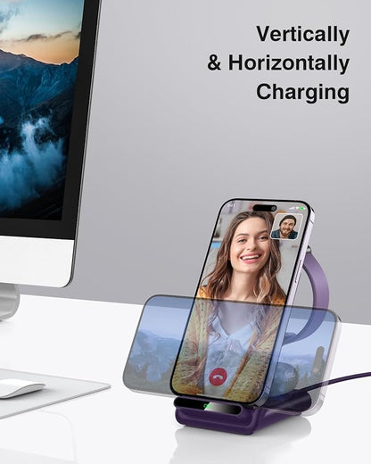Wireless Charging Station,3 in 1 Charging Stand Made for Apple Watch Ultra 11 10 9 8 7 6 SE 5 4 3,Fast Wireless Charger Made for iPhone 17/Air/16/15/14/13/12,for AirPods Pro 3(with Adapter) (Purple)