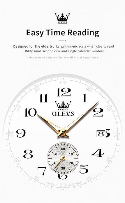 OLEVS Mens Watches Vintage Leather Band Dress Classic Easy Reader Arabic Numerals Analog Quartz Waterproof Date and Day Blue/Black/White Large Face Men's Wrist Watches