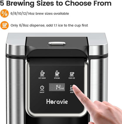 Single Serve Coffee Maker for K-Cup Pod and Grounds, Hot and Iced Coffee Maker, 6 to 14oz Brew Sizes, 50oz Removable Reservoir, Strong Button Feature, Fit 6.5" Mugs, Stainless Steel, Black