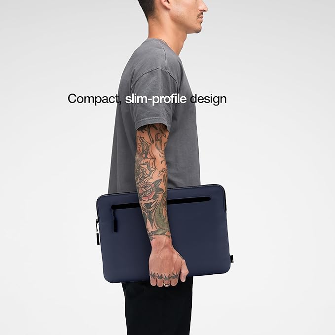 Incase Compact Laptop Sleeve with Flight Nylon - 16 Inch MacBook Pro and Laptop Case – Slim Computer Sleeve with Faux Fur Lining, Front Accessory Pocket with Zipper - Flight Navy