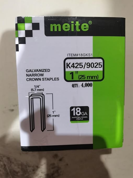 meite 18 Gauge 1/4-Inch Narrow Crown Staples 1-Inch Length Heavy Duty Galvanized Upholstery Staples for Electric or Pneumatic Narrow Crown Stapler Guns (4,000 PCS)