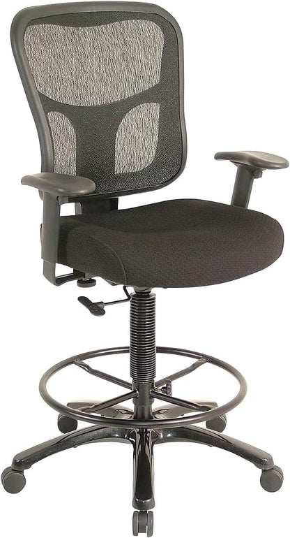 Tempur-Pedic TP8200 Fabric Drafting Stool with Backrest and Footrest with Lumbar Support, Black