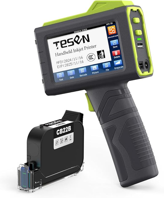 TESEN Upgraded Handheld Printer at 0.5 Inch Print Height with Sensor Printing on Production Line Use Fast Dry Ink to Print Date Time Logo Barcode QR Code Batch Number Anywhere (Works Over 16 Hours)