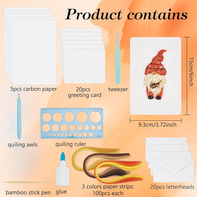 WEBEEDY 20 Sets DIY Quilled Thanksgiving Gnomes Greeting Card Making Kit with Paper Quilling Strips Tools Artful Paper Quilling Kit DIY Thanksgiving Gnomes Greeting Card for Family,Friend,Husband,Wife
