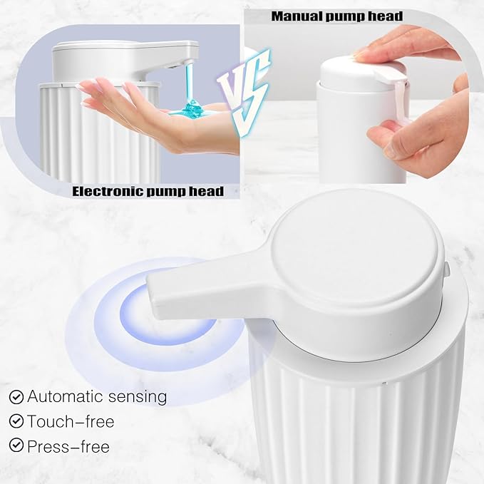 Automatic Soap Dispenser Liquid Touchless: 9oz Plastic White - Rechargeable Electric Smart 3-Level Adjustable Modern Auto Soap Dispenser - Bathroom Kitchen Hand Dish Lotion