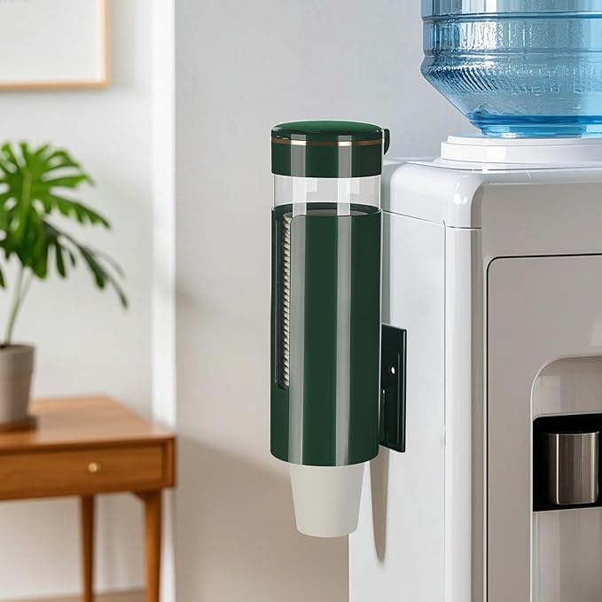 Cup Dispenser, Pull Type Water Cooler Cup Holder Fit 4oz-7oz Disposable Cups, Upgraded Wall Mounted Mouthwash Cup Dispenser for Bathroom Office Gym School (Green)