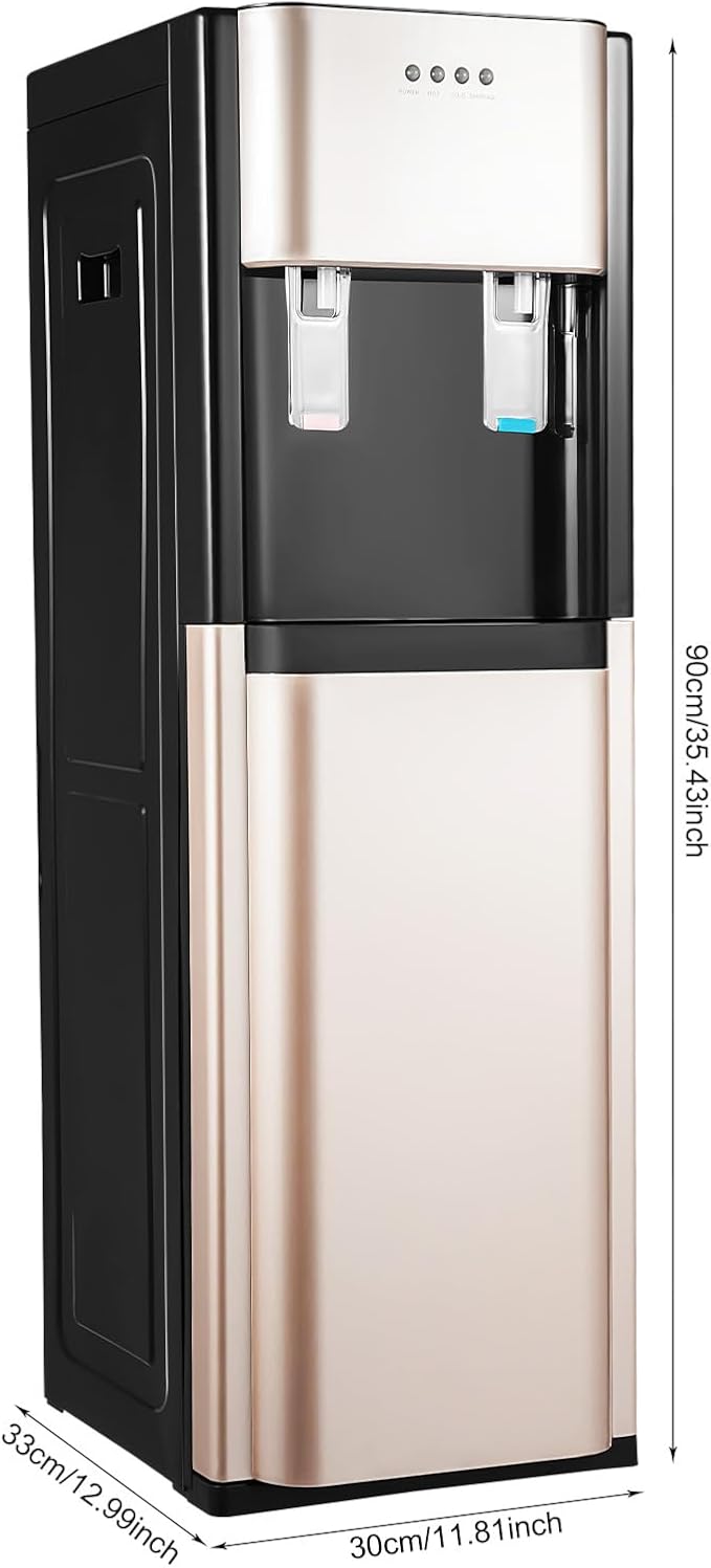 DYRABREST Bottom Loading Water Dispenser 5-Gallon Stainless Steel Water Cooler & Heater, Dual Temperature Floor Standing Electric Water Cooler with Heating and Cooling Functions (Gold)