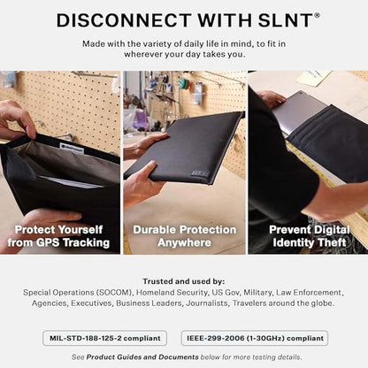Silent Pocket SLNT Utility Laptop Faraday Bag w Signal Blocking Device Sleeve, Weatherproof Woven Nylon, Prevents Remote Wiping, Tracking, Tampering, Secure Information, Instant Protection, 17 inch