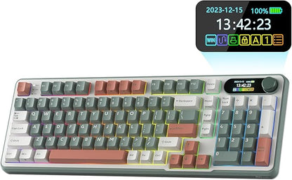 RK ROYAL KLUDGE S98 Mechanical Keyboard w/Smart Display & Knob, Top Mount 96% Wireless Mechanical Keyboard BT/2.4G/USB-C, Hot Swappable, Software Support, Creamy Sounding, 98 Keys