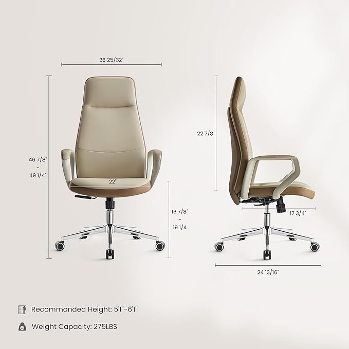 EUREKA ERGONOMIC Clara Executive Office Chair, Modern Leather Desk Chair with Back Support, Aesthetic Home Office Chair with 3-Position Recline Lock(Pack of 5, Beige-Brown)