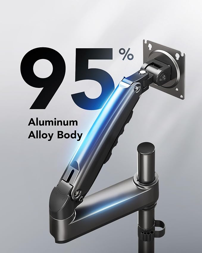 HUANUO Single Monitor Arm, Adjustable Desk Mount for 13-34 inch Screens, Holds 19.8lb, 22.44 inch Max Height, Full Motion Swivel Monitor Stand with VESA 75x75mm and 100x100mm Compatibility
