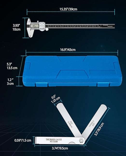 Housolution Digital Caliper 12 Inch, (ABS) Absolute Scale Caliper, IP54 Caliper Measuring Tool, Inch/MM/Fraction, Auto-Off LCD Stainless Steel Waterproof Micrometer Vernier Caliper, Feeler Gauges