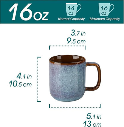 vancasso 16 oz Coffee Mugs Set of 6, Large Ceramic Mug with Handle, Unique Glaze Coffee Cups for Latte, Cappuccino & Hot Cocoa, Dishwasher & Microwave Safe, Blue, Series ONION