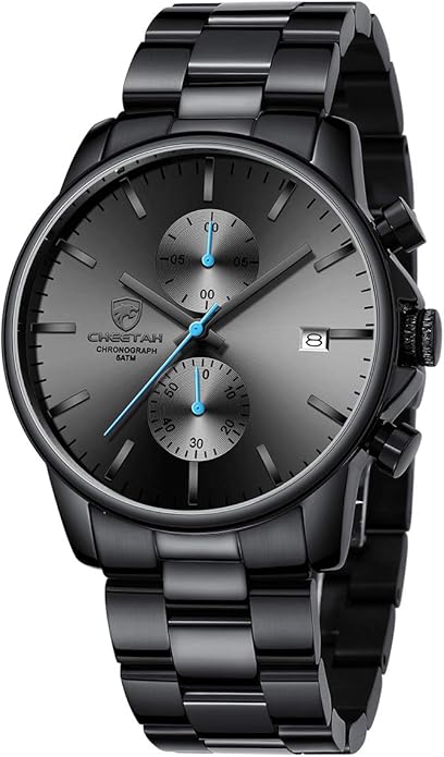 GOLDEN HOUR Fashion Business Mens Watches with Stainless Steel Waterproof Chronograph Quartz Watch for Men, Auto Date