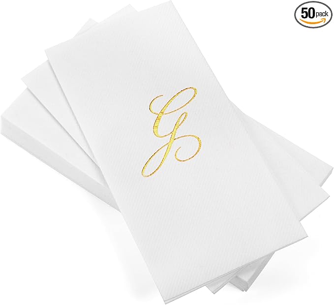 AH AMERICAN HOMESTEAD Disposable Hand Towels for Bathroom 50 Count - Guest Bathroom Essentials -Bathroom Paper Towels - Monogrammed Disposable Napkins - Wedding Napkins in Paper Towel Tray (Gold, G)