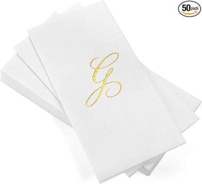 AH AMERICAN HOMESTEAD Disposable Hand Towels for Bathroom 50 Count - Guest Bathroom Essentials -Bathroom Paper Towels - Monogrammed Disposable Napkins - Wedding Napkins in Paper Towel Tray (Gold, G)