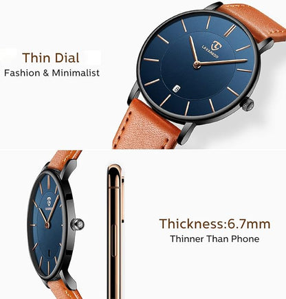 BEN NEVIS Watch, Mens Watch, Minimalist Fashion Simple Wrist Watch Analog Date with Leather Strap