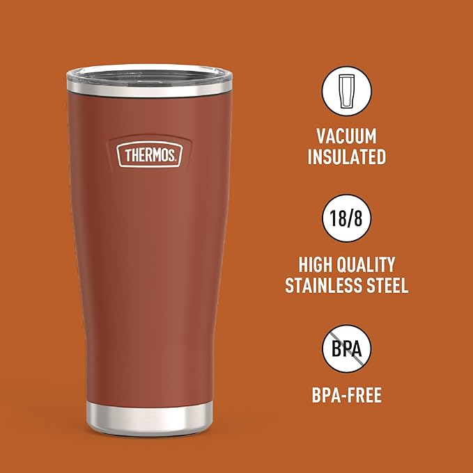 THERMOS ICON SERIES, Stainless Steel Cold Tumbler with Slide Lock, 24 Ounce, Saddle