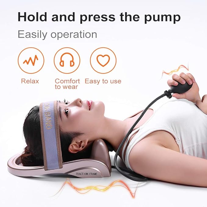 WOOLALA Cervical Neck Traction Device, Chronic Neck Pain Relief Muscle Relax Pillow with Band Neck Curve Correct Home Neck Stretcher
