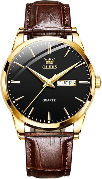 OLEVS Men's Simple Watch with Day and Date, Stainless Steel Analog Quartz Watches for Men, Classic Luminous Hands Men's Dress Watches, Black/White/Blue Dial