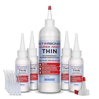 Premium Grade Cyanoacrylate (CA) Super Glue by Starbond - 16 oz. Complete Refill KIT (453g) - Super Fast Thin Adhesive, Precise Application for Woodturning, CA Finish, Woodworking, Hobby Models, Inlay