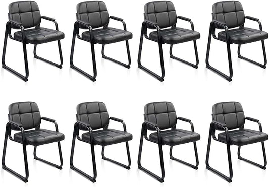 CLATINA Waiting Room Guest Chair with Bonded Leather Padded Arm Rest for Office Reception and Conference Desk Black with Sled Base 8 Pack