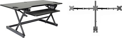 Rocelco 46" Large Height Adjustable Standing Desk Converter with Triple Monitor Mount BUNDLE - Quick Sit Stand Up Computer Workstation Riser - Retractable Keyboard Tray - Black (R DADRB-46-DM3)