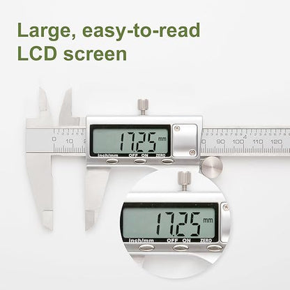 All-Metal Digital Caliper 0-6"Measuring Tool, Micrometer Caliper with Auto-Off Feature, Interchangeable Between inches and millimeters for DIY/Household and 3D Printing