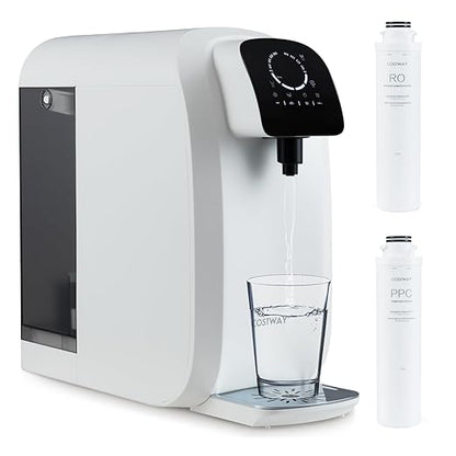 COSTWAY Countertop Reverse Osmosis Water Filter, 5-Stage RO + PPC Water Filtration System with UV Light Treatment, 4:1 Pure to Drain Portable Purifier for Home Kitchen, No Installation Required