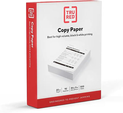 Staples TRU RED Printer Paper, 8.5" x 11", Designed for High-Speed Printers, 92-Brightness, White Color (500 Sheets/Ream)