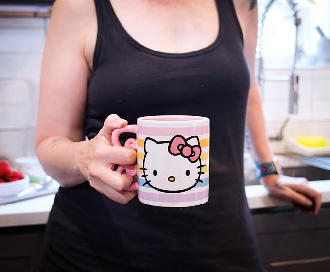 Silver Buffalo Sanrio Hello Kitty Rainbow Dots 3D Sculpted Shaped Handle Ceramic Mug, 20 Ounces