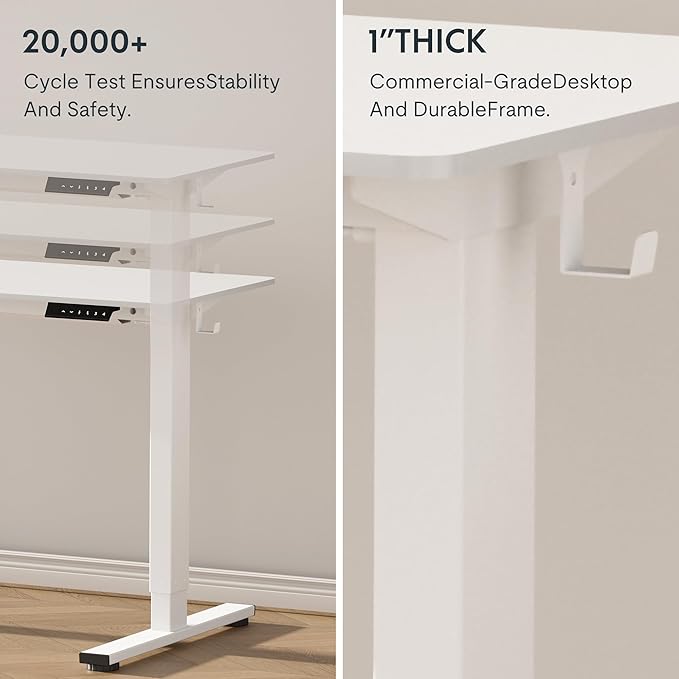 FLEXISPOT EN1 One-Piece Standing Desk 55"x28" White - 1" Thick Desktop, Home Office Use, Height Adjustable with 4 Memory Presets, Supports Multiple Monitors, 2 Packages