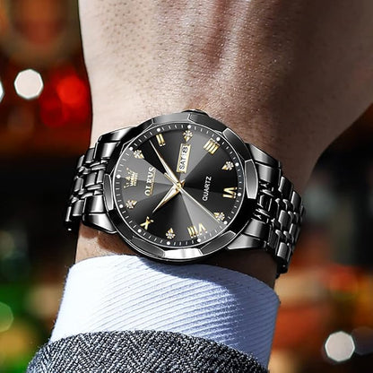 OLEVS Watches for Men Diamond Business Dress Analog Quartz Stainless Steel Date Luxury Casual Fashion Wrist Watch Waterproof Luminous