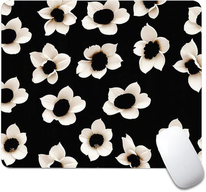 Square Mouse Pad Black White Flowers 1, Personalized Premium-Textured Custom Mouse Mat Design, Washable Mousepad Cloth, Non-Slip Rubber Base Computer Mouse Pads for Wireless Mouse