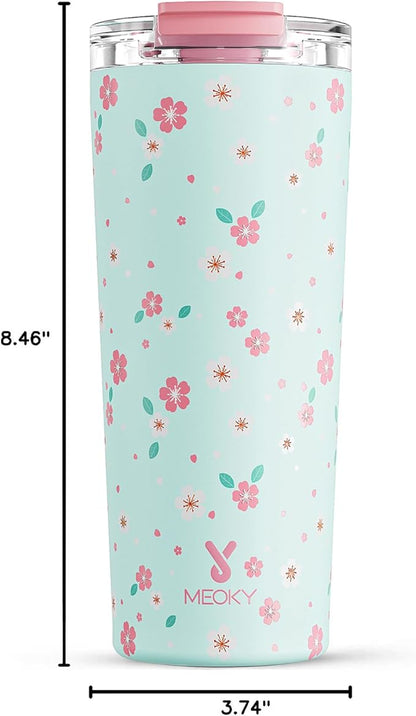 Meoky 24 oz Travel Coffee Mug with Leak-proof Lid, Stainless Steel Insulated Coffee Tumbler, Keeps Hot for 8 Hours or Cold for 24 Hours, Fits in Car Cup Holder (Mint Petal)