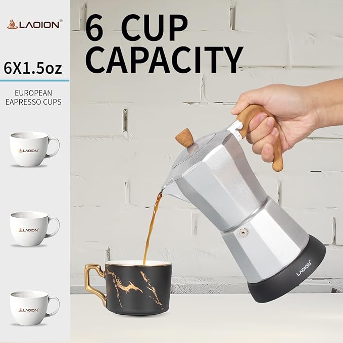 Cafeteras Electricas Modernas,6 Cup Portable Espresso Maker,300ml Moka Pot with Detachable Base & Overheat Protection, Great for Home，Office, or Travel, a Thoughtful Gift for Coffee Lovers