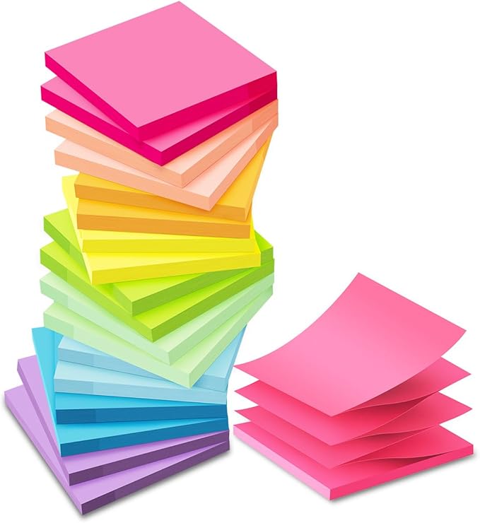 (18 Pads) Pop Up Sticky Notes 3x3 in Accordion Stickies Super Sticking Power Memo Pads Bright Colors
