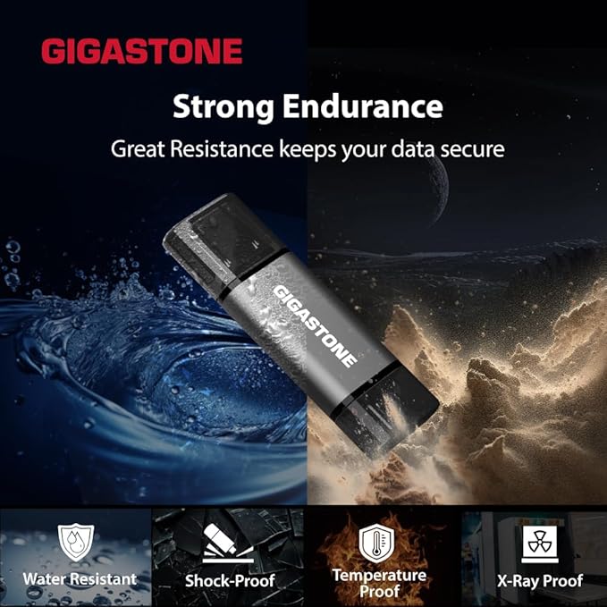 GIGASTONE 512GB Dual Drive (2 Pack) Z40 USB 3.2 Gen 1, 2-in-1 Type-A & Type-C, 100MB/s Ultra Fast, Head Cap Design, Plug & Play for Smartphone/PC/Mac/TV/Car Audio, USB 2.0/3.0/3.1 Compatible
