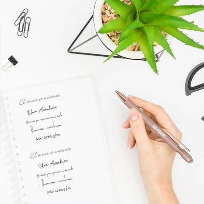 Funny Pens, 12 Pcs Rose Gold Fine Point Smooth Writing Pens, Inspirational Stylus Ballpoint Pens with Screens Touch Stylus Tips, Black Ink 1.0 Mm Gift Office Desk Accessories