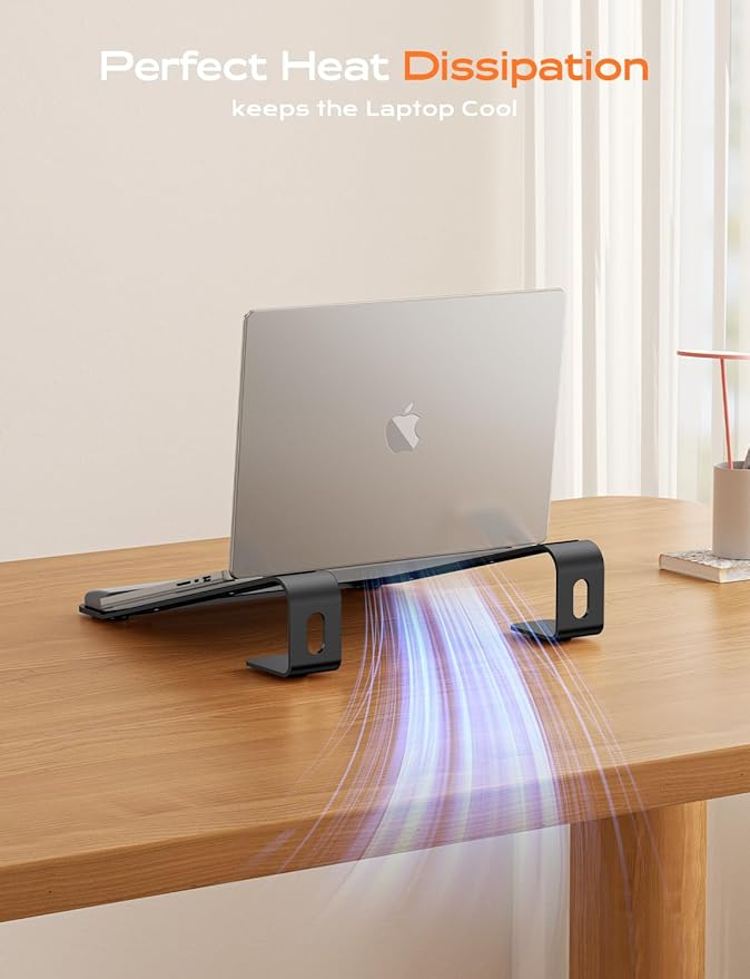 Laptop Stand for Desk, Metal Laptop Stand with Wrist Support, Ergonomic Detachable Laptop Riser, Aluminum Protable, Computer Stand for MacBook Air Pro, HP, Dell, XPS, HP (10-17") Laptops - Black
