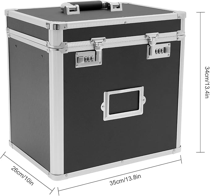 Storage File Boxes, Locking File Organizer Box, 13.5” Portable with Handle, Large Capacity Combination Box, Lockable File Cabinet, Secure Document Box for Letters, Office