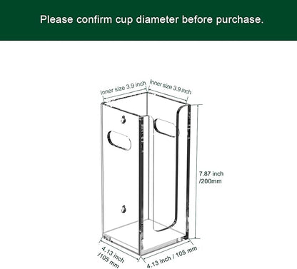 Disposable Coffee Cup Dispenser with Handles, Countertop or Wall Mount Hot/Cold Drink Cup and Lid Holder - Bathroom/Kitchen/Office Acrylic Cup Lid Storage Organizer (1 Compartment, Clear)